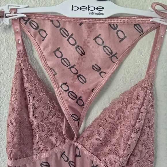 Bebe  Lingerie Babydoll Mesh Set Sexy Blush Lace Sz M See Through New Y2k - Picture 7 of 10